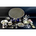A collection of silver plated items, including a large oval galleried silver plated tray with four b... 