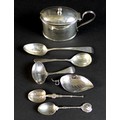 A group of George III, comprising a teaspoon, Thomas Wallis II, London 1798, 13.5cm long, a tea cadd... 