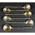 Six late 19th century Russian silver teaspoons with twist handles and knopped finials, marks for Mos... 
