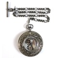 A Franklin Mint silver half hunter pocket watch and silver Albert Chain, the half hunter with huntin... 
