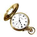 A George V Charles Frodsham 18ct gold cased half hunter pocket watch, keyless wind, number 09919, wi... 