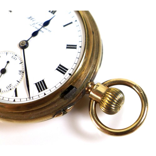 258 - A 9ct gold cased half hunter pocket watch by J. W. Benson, keyless wind, white enamel dial with blac... 