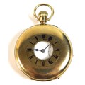 A 9ct gold cased half hunter pocket watch by J. W. Benson, keyless wind, white enamel dial with blac... 