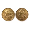 Two George V gold half sovereigns, dated 1911 and 1913. (2)
