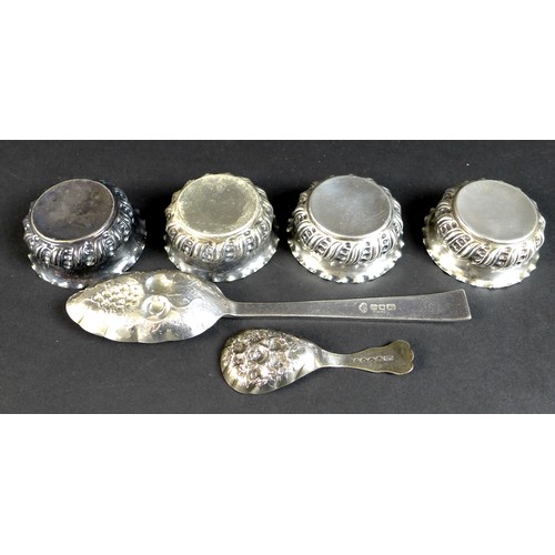 96 - A group of Victorian and later decorative silver comprising four bonbon dishes, of swirl gadrooned d... 