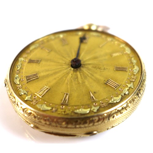 260 - A Victorian 18ct gold cased open faced key kind pocket watch, with gold sunburst face and Roman nume... 