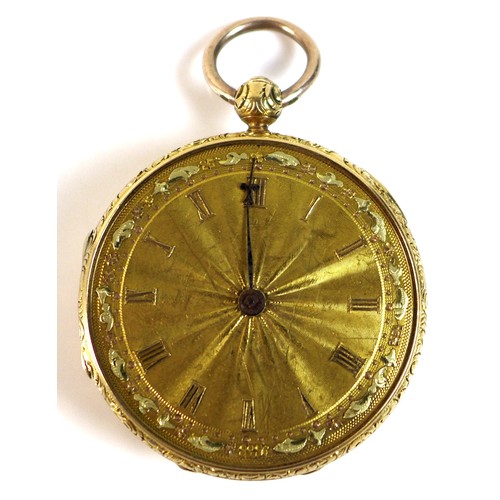 260 - A Victorian 18ct gold cased open faced key kind pocket watch, with gold sunburst face and Roman nume... 