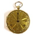 A Victorian 18ct gold cased open faced key kind pocket watch, with gold sunburst face and Roman nume... 