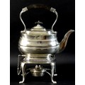 An Edward VII silver spirit kettle on stand, of London shape with ebonised bow shaped handle, side h... 