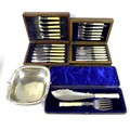 A group of silver plated wares, comprising a Victorian set of fish servers, with carved ivory handle... 