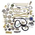 A collection of silver and costume jewellery, including a Victorian silver cased scent bottle, engra... 