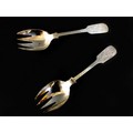 A pair of late Victorian silver pickle forks, fiddle pattern with engraved decoration and terminals ... 