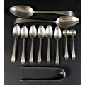 A suite of similar George III silver spoons, all Old English pattern with bright cut decoration, com... 