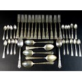 A collection of Danish silver flatware comprising twelve forks, 21cm long, a dessert spoon and six t... 