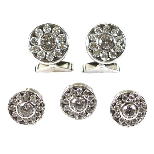 414 - A pair of gentleman's 18ct white gold and diamond cufflinks, together with three matching shirt stud... 