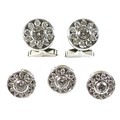 A pair of gentleman's 18ct white gold and diamond cufflinks, together with three matching shirt stud... 