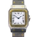 A Santos de Cartier two tone gold and stainless steel cased wristwatch, circa 1984, square white dia... 
