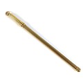A 9ct gold champagne swizzle stick, with collar sliding to reveal a six curved prongs and ball finia... 