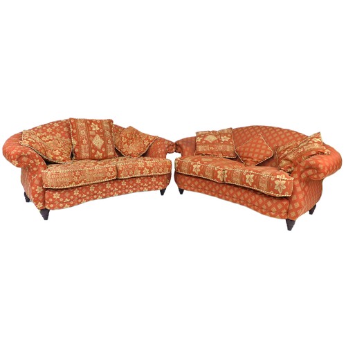 293 - A pair of modern two seater sofas, with red and cream upholstery, each 186 by 100 by 92cm high. (2)