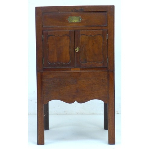 303 - A George III mahogany night stand, with single drawer over cupboard and drawer-slide base, raised on... 