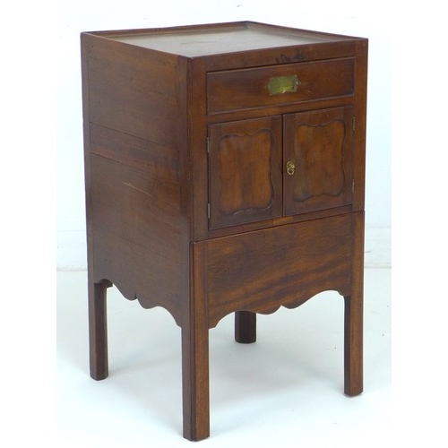 303 - A George III mahogany night stand, with single drawer over cupboard and drawer-slide base, raised on... 