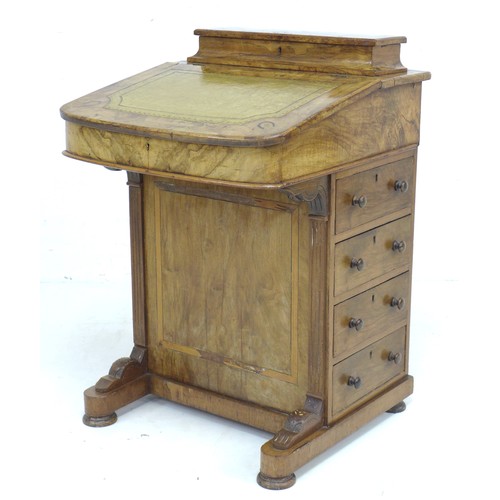 304 - A late Victorian walnut Davenport, with marquetry inlaid top, a leather inset to its writing slope, ... 