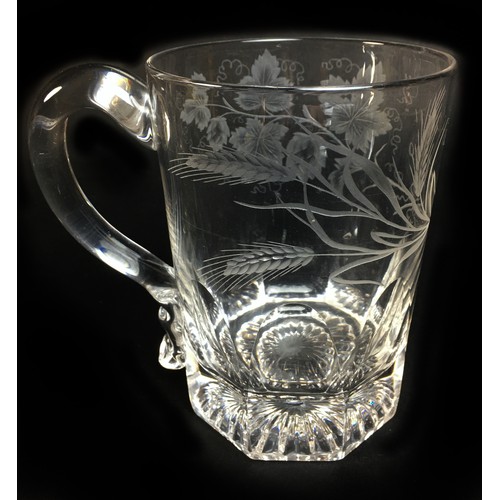 80 - Three George III and Victorian glass Christening and commemorative tankards, each with acid etched i... 