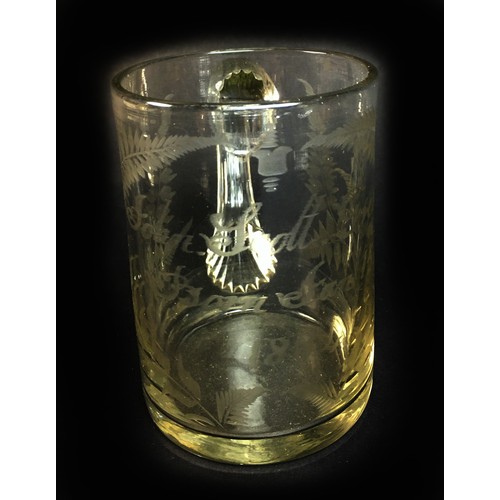 80 - Three George III and Victorian glass Christening and commemorative tankards, each with acid etched i... 