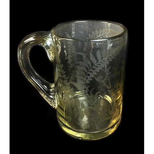 80 - Three George III and Victorian glass Christening and commemorative tankards, each with acid etched i... 