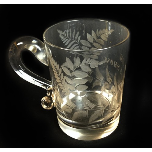 80 - Three George III and Victorian glass Christening and commemorative tankards, each with acid etched i... 