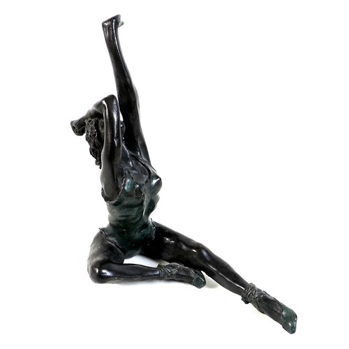 122 - Sue Riley (British, 20th century): 'Stretching Dancer', a cast bronzed resin sculpture, inscribed to... 