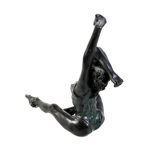 122 - Sue Riley (British, 20th century): 'Stretching Dancer', a cast bronzed resin sculpture, inscribed to... 