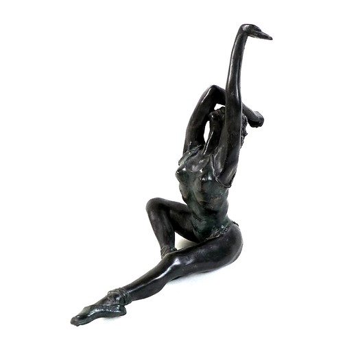 122 - Sue Riley (British, 20th century): 'Stretching Dancer', a cast bronzed resin sculpture, inscribed to... 