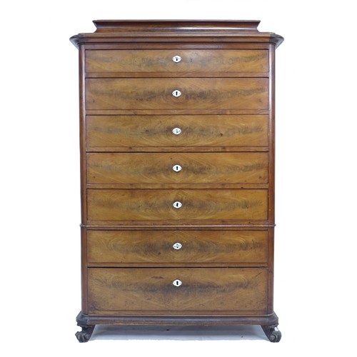 314 - A French 19th century mahogany semainier, the seven drawers with mother of pearl escutcheons, raised... 