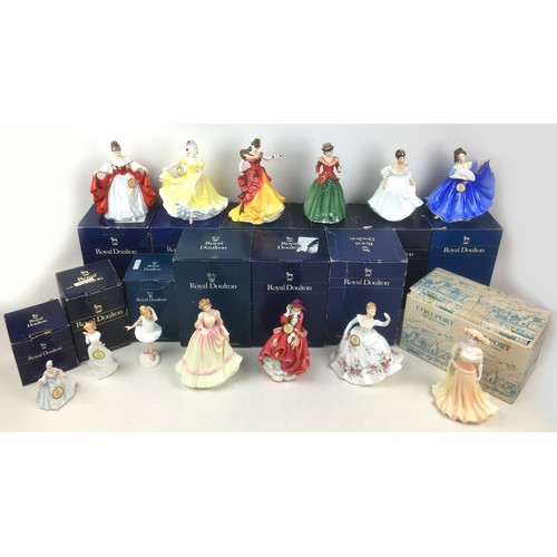 41 - Thirteen Royal Doulton and Coalport figurines, all most boxed, comprising twelve Royal Doulton figur... 