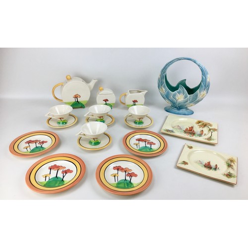 55 - A collection of Art Deco and similar style ceramics, comprising, a Beswick Art Deco style floral bas... 