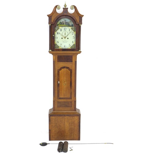 317 - An early 19th century oak longcase clock, circa 1830, by Joseph Wilson of Stamford, painted arch dia... 