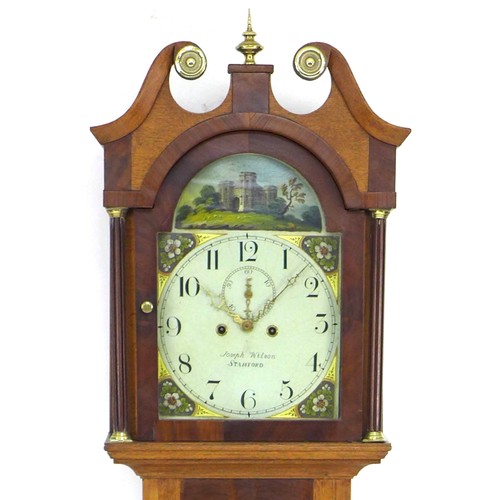 317 - An early 19th century oak longcase clock, circa 1830, by Joseph Wilson of Stamford, painted arch dia... 