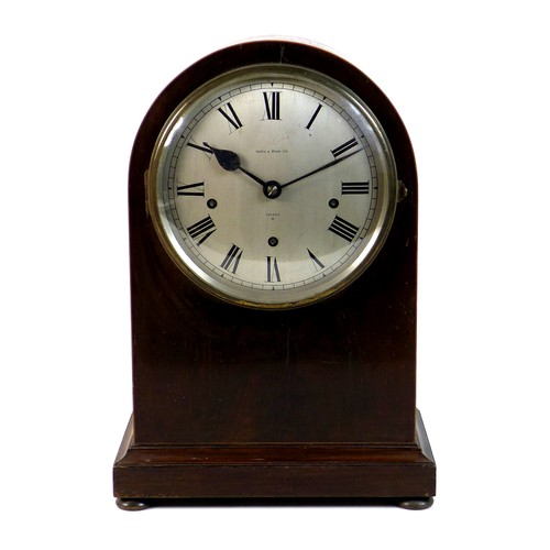 121 - A Mappin & Webb domed top mahogany cased clock, with eight day movement, and silvered Roman numeral ... 