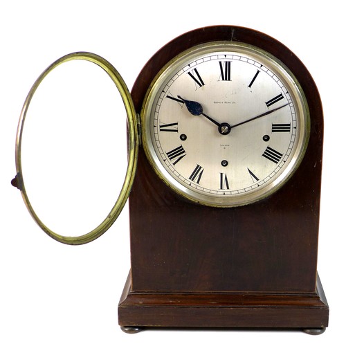 121 - A Mappin & Webb domed top mahogany cased clock, with eight day movement, and silvered Roman numeral ... 