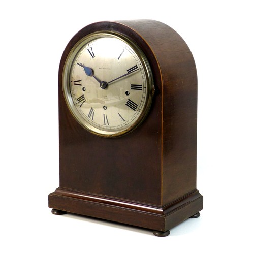 121 - A Mappin & Webb domed top mahogany cased clock, with eight day movement, and silvered Roman numeral ... 