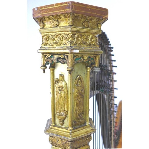 136 - A Victorian harp, Sebastian and Pierre Erard's Harp Patent, No 5535, birds eye maple inlaid giltwood... 