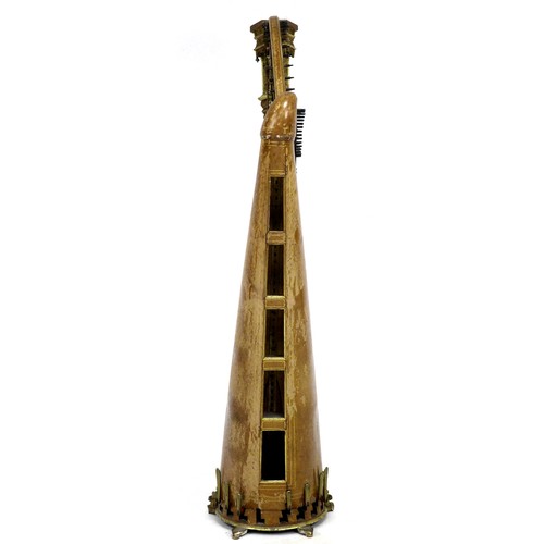 136 - A Victorian harp, Sebastian and Pierre Erard's Harp Patent, No 5535, birds eye maple inlaid giltwood... 