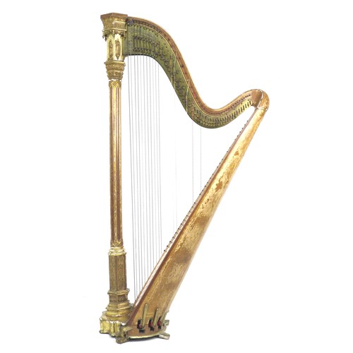 136 - A Victorian harp, Sebastian and Pierre Erard's Harp Patent, No 5535, birds eye maple inlaid giltwood...