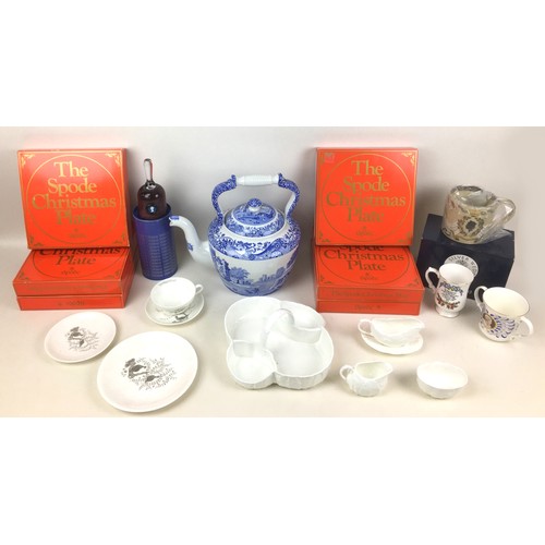 24 - A collection of ceramics, including a large Spode 'Italian' pattern kettle, 33 by 22 by 32cm high,  ... 