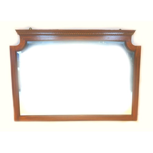 260 - An Edwardian mahogany overmantel mirror, rectangular plate, 93.5 by 67.5cm high.