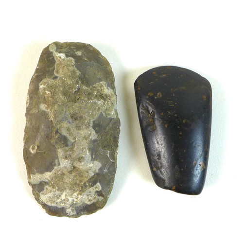 67 - Two Mesolithic hand axes, one found near Cromer, Norfolk, the other found near Warminster, Wiltshire... 