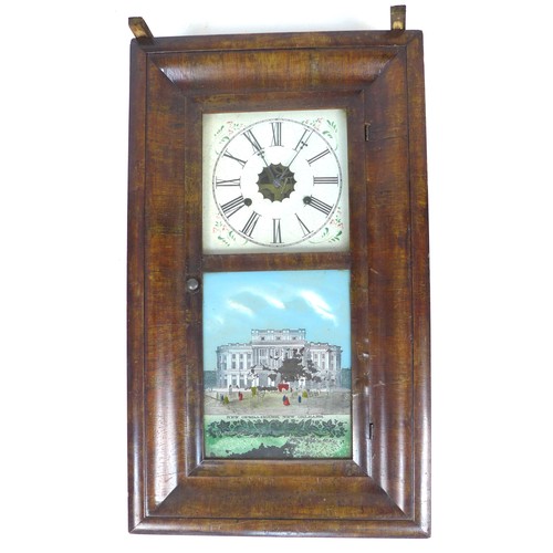 249 - An early 20th century American clock, the enamel dial having Roman numerals and floral spandrels abo... 