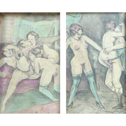 132 - A pair of erotic pencil sketches, each signed in verso Eres, 13 by 8cm, framed and glazed, 23 by 18c... 