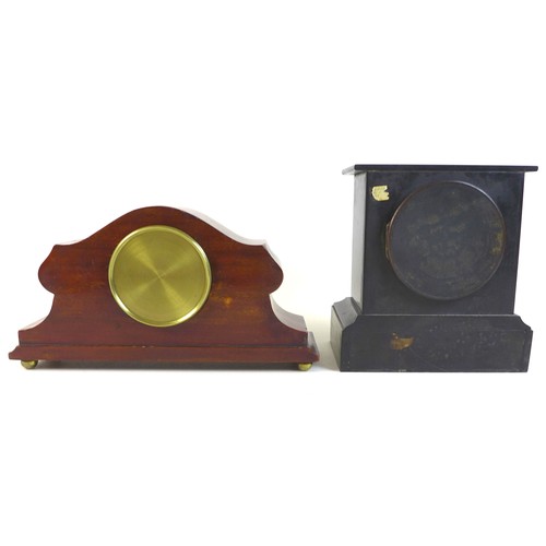 252 - A 19th century marble and black slate striking mantle clock, the enamel dial with black Roman numera... 